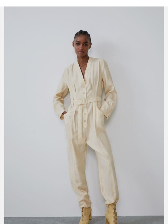 Zara Pants - Zara Cream Utility Jumpsuit with Belted Waist